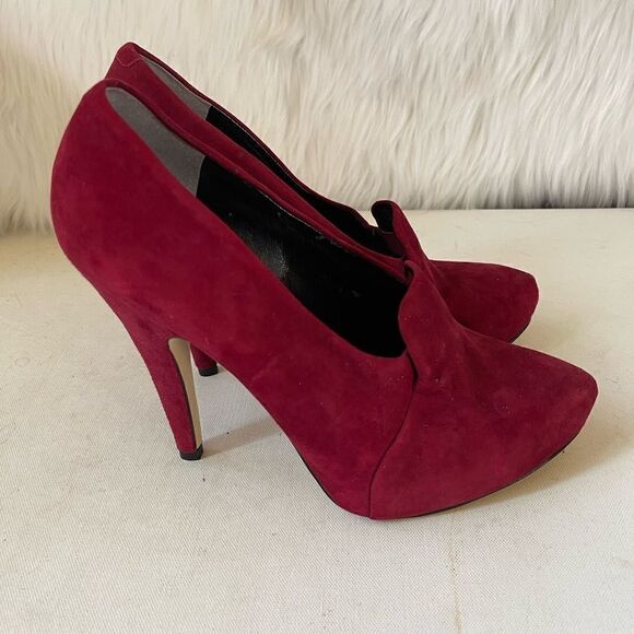 Nine West leather suede red wine hidden platform heels pointed toe size 10.5M - Picture 1 of 11